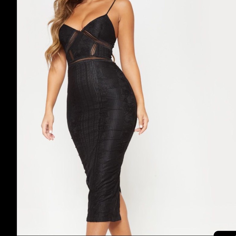 prettylittlething black lace dress size 6 dress